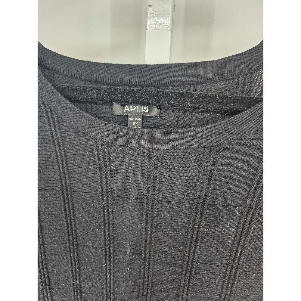 APT 9 Womens Sz 0X Short Sleeve Ribbed Top Solid Black - Picture 3 of 4